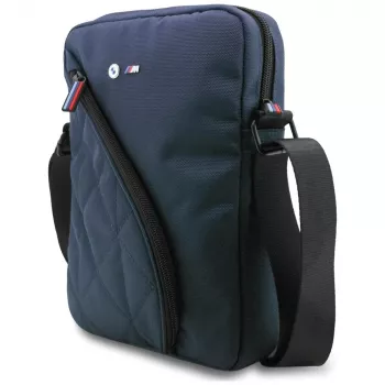 BMW Nylon Umhängetasche mit Taschen und Metall-Logo, 10 Zoll, Marineblau