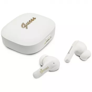 Guess Script Metal Logo True Wireless Stereo Earbuds Weiß