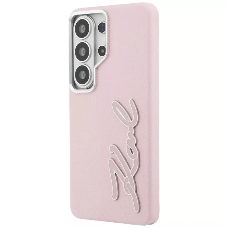 KARL LAGERFELD Grained Signature Metal Resin Logo Case für Samsung Galaxy S26 Ultra, Pink