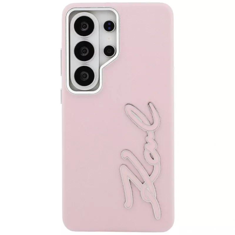 KARL LAGERFELD Grained Signature Metal Resin Logo Case für Samsung Galaxy S26 Ultra, Pink