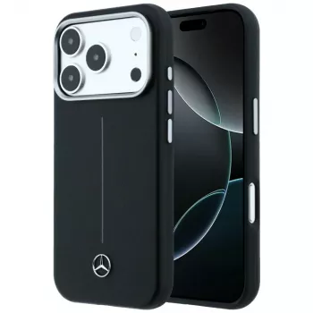 Mercedes Leather Semi Wrap Iconic Line MagSafe Case for iPhone 17 Pro Max Black