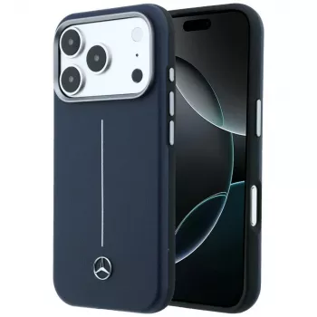 Mercedes Leder Semi Wrap Iconic Line MagSafe Case für iPhone 17 Pro Navy