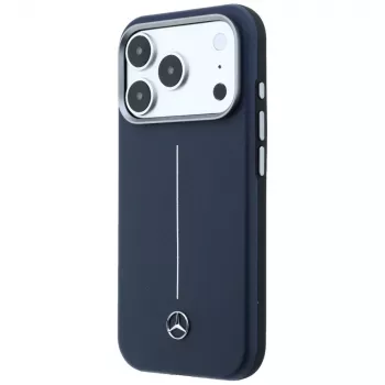 Mercedes Leder Semi Wrap Iconic Line MagSafe Case für iPhone 17 Pro Navy