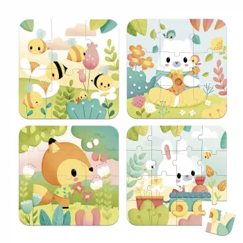 Janod Pure Progressives Puzzle-Set im Koffer – Tiere – 4 Puzzles (6, 9, 12, 16 Teile) – ab 2 Jahren – Hergestellt in Frankreich