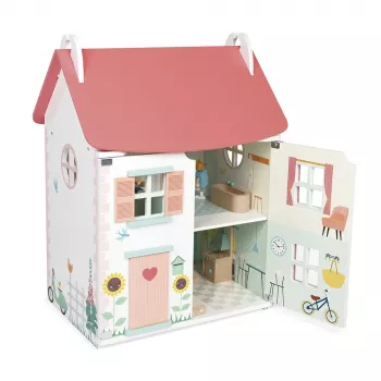 JANOD Lilliputiens Puppenhaus aus Holz mit 15 Zubehörteilen J06467