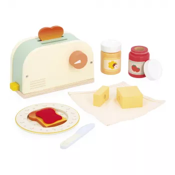 Janod Frühstücksset aus Holz mit Toaster und 12 Zubehörteilen Shiny Grandma 3+