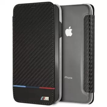 BMW M Carbon Tricolor Stripe Book Case für Apple iPhone XS Max - Schwarz