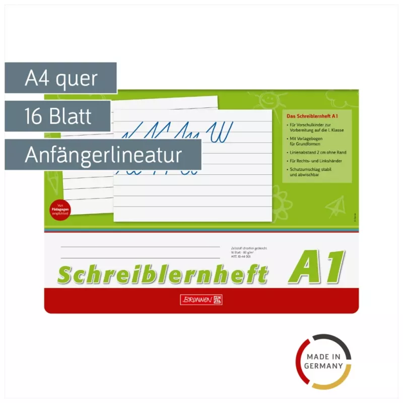 BRUNNEN Schreiblernheft A4q 16 Blatt liniert ohne Rand - A1