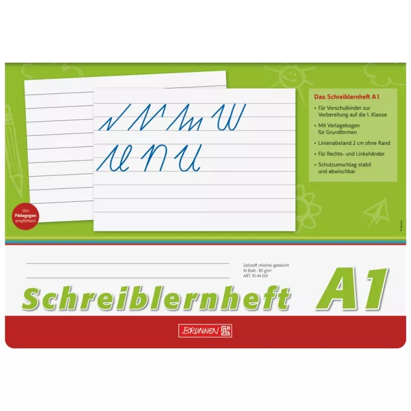 BRUNNEN Schreiblernheft A4q 16 Blatt liniert ohne Rand - A1