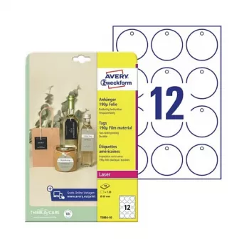Avery Zweckform T3004-10 Nicht haftende runde Etiketten, Polyester, Weiß, 60 mm, 120 Etiketten
