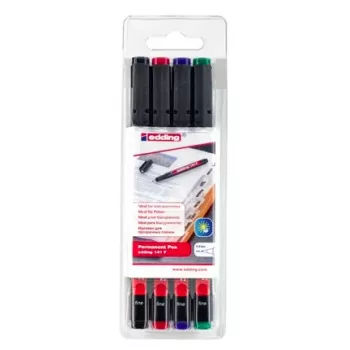 EDDING 141 F Permanentmarker-Set - Feinspitze 0,6 mm - Schwarz, Blau, Grün, Rot - 4 Marker