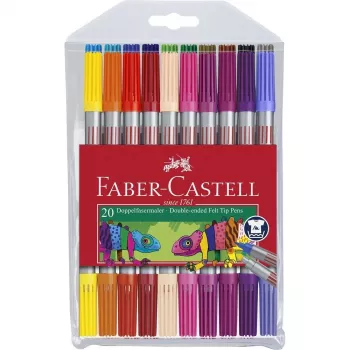 FABER-CASTELL Duo Faserstifte - Permanent - Leuchtfarben - Wasserbasierte Tinte - Feine Spitze (20er Pack)