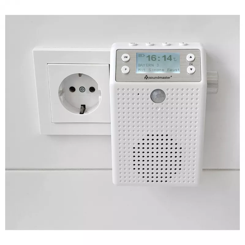 Soundmaster DAB60WE Steckdosenradio DAB+, FM, Bluetooth, USB Freisprechfunktion, spritzwassergeschützt, Weiß
