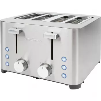 PROFI COOK 4-Slice Toaster PC-TA 1252, Edelstahlgehäuse, 2 herausnehmbare Krümelschubladen, extra breite Schlitze, 1600 W