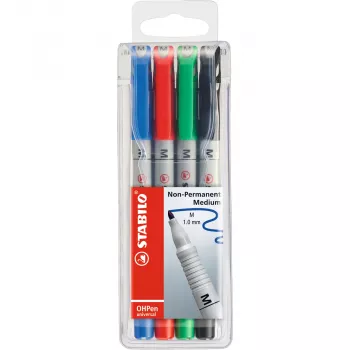 STABILO OHPen - 4 Stück - Schwarz - Blau - Grün - Rot - Rund - Mittel - 1 mm - Wasserbasierte Tinte