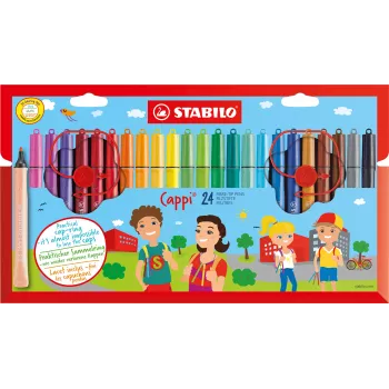 STABILO Cappi Filzstifte - 24 bunte Farben - Runde Spitze 1 mm - auswaschbare Tinte