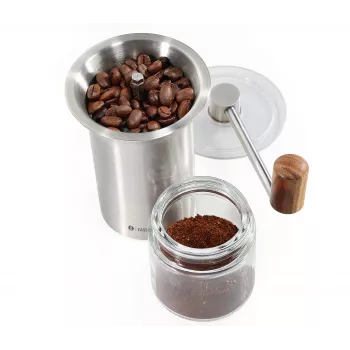 Zassenhaus Kaffeemühle BARISTA Edelstahl / Glas Handmühle mit Keramikmahlwerk