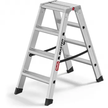 Hailo Master D100 2 x 4 Stufen Trittleiter - Doppelseitige Aluminium-Trittleiter, 150 kg Tragfähigkeit, EN 131
