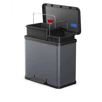 Hailo Öko duo Plus L Abfalltrenner, Dunkelgrau Matt, 34L, 2x17L, Fußpedal, Soft-Close