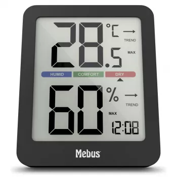 Mebus 11115 Thermo-Hygrometer Analog Wandmontierbar Innen Thermometer und Luftfeuchtigkeitsmesser mit Komfortzonenanzeige - Weiß/Silber