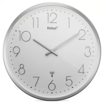 MEBUS 19776 Funk-Wanduhr Silber/Weiß
