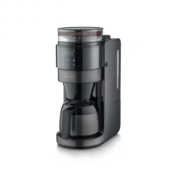 SEVERIN Filterkaffeemaschine mit integriertem Mahlwerk, 1000 W, 8 Tassen, Thermokanne, Schwarz/Edelstahl