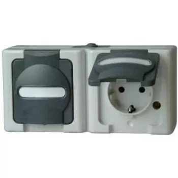 HEINRICH KOPP BLUE ELECTRIC Aufputz-Kombination Schalter und Schuko-Steckdose, Grau (131256002)