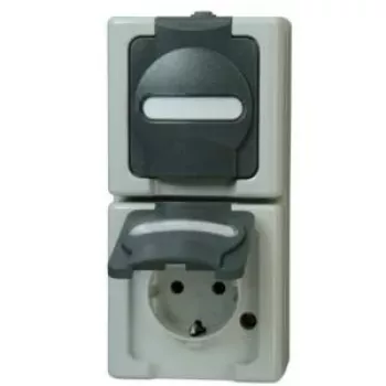 Heinrich Kopp 131456008 Schuko Steckdose 2-fach senkrecht, Aufputz, Schwarz/Grau, 250V, 16A