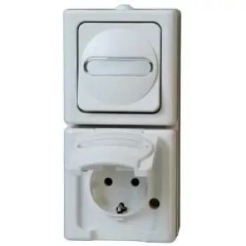 HEINRICH KOPP Kombination Vertikaler Schalter/Schuko-Steckdose Aufputz Feuchtraum IP44 Arktis Arctic White (130802000)