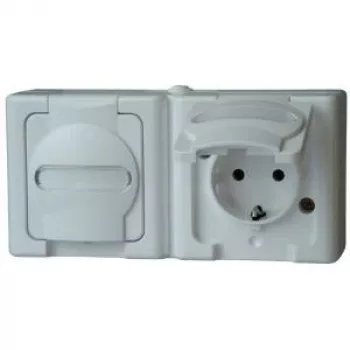 HEINRICH KOPP BLUE ELECTRIC Aufputz-Kombination Schalter und Schuko-Steckdose, IP44, Arktikweiß, 250V, 16A (131202003)