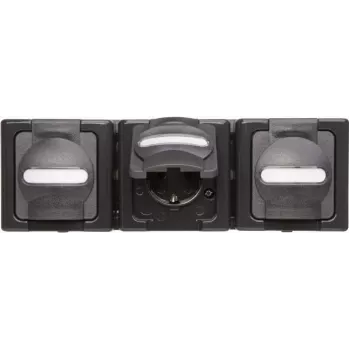 Heinrich Kopp BlueElectric Aufputz-Steckdose 3x Schuko IP44 Anthrazit Glänzend Horizontal mit Klappdeckel