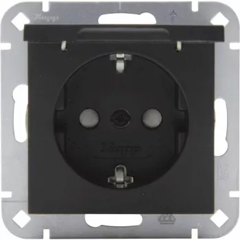 Heinrich Kopp SCHUKO-Steckdose mit Klappdeckel, Matt Schwarz, USB-Ladefunktion, IP44