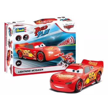 Revell Build & Play Disney Pixar Cars Lightning McQueen Fahrzeug mit Licht & Sound, Maßstab 1:20, Zusammensteck-Modellbausatz