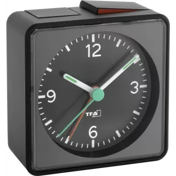 TFA Dostmann 60.1013.01 Push Electronic Alarm Clock - Analog, Schwarz, Silent Sweep, Snooze, Hintergrundbeleuchtung