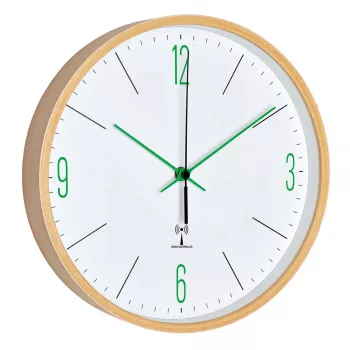 TFA Dostmann Analog Design Funkwanduhr mit Ahornrahmen, Grün (60.3524.04)