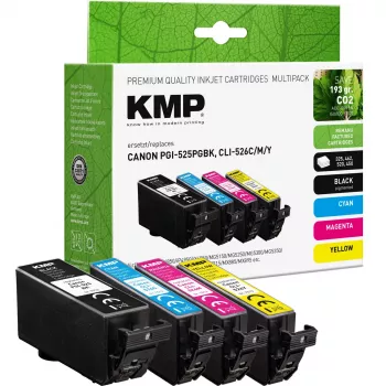 KMP Kompatibler Tintenpatronen-Satz 4er-Pack Schwarz Cyan Magenta Gelb für Canon PGI-525/CLI-526