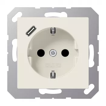 JUNG A 1520-18 C SCHUKO-Steckdose 16 A mit USB-Ladegerät (JUNG Quick Charge) 1 x Typ C, Safety Plus, Serie AS, weiß (ivory)