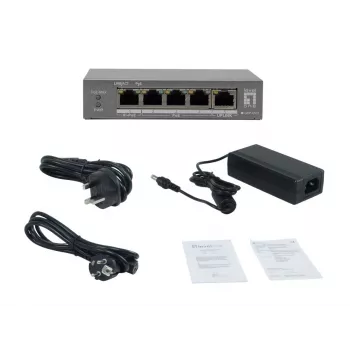LevelOne GEP-0531 Unmanaged PoE+ Switch, 3x GE PoE+ (30W) + 1x Hi-PoE (60W), 60W Budget, Plastic Desktop