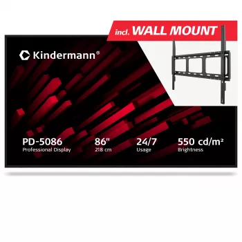 Kindermann Display PD-5086 86 inch 4K UHD Professional Digital Signage Display, 550 cd/m², 24/7, OPS-Slot, Non-Touch