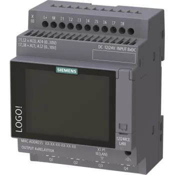 Siemens LOGO! 12/24 RCE Logikmodul mit Display, 8 DI/4 AI/4 Relais, 12-24V DC, Ethernet, Modbus TCP/IP
