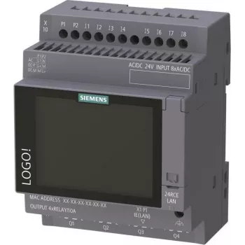 Siemens LOGO! 24 RCE Logikmodul mit Display, 24V AC/DC, 8 Digitaleingänge, 4 Relaisausgänge, Ethernet