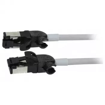 Synergy21 Patchkabel RJ45, CAT6A 500MHz, 0,5m, Grau, S/FTP, Slimline Rund d=4,5mm, TPE/LSZH (Superflex), AWG28, mit CAT7-Rohsteckern, drehbarer Stecker
