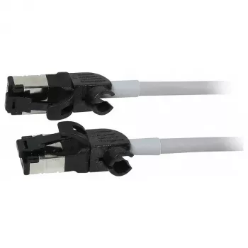 Synergy21 Patchkabel RJ45, CAT6A 500MHz, 1,5m, Grau, S/FTP, Slimline Rund d=4,5mm, TPE/LSZH (Superflex), AWG28, mit CAT7-Rohstecker, drehbarer Stecker