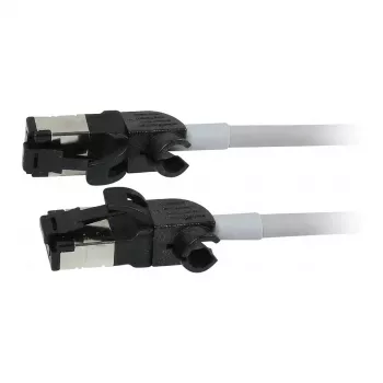 Synergy21 Patchkabel RJ45, CAT6A 500MHz, 2m, Grau, S/FTP, Slimline Rund d=4,5mm, TPE/LSZH (Superflex), AWG28, mit CAT7-Rohstecker, drehbarer Stecker