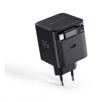RealPower GaN Charger 65W Black mit 2x USB-C PD, kompakt und leistungsstark