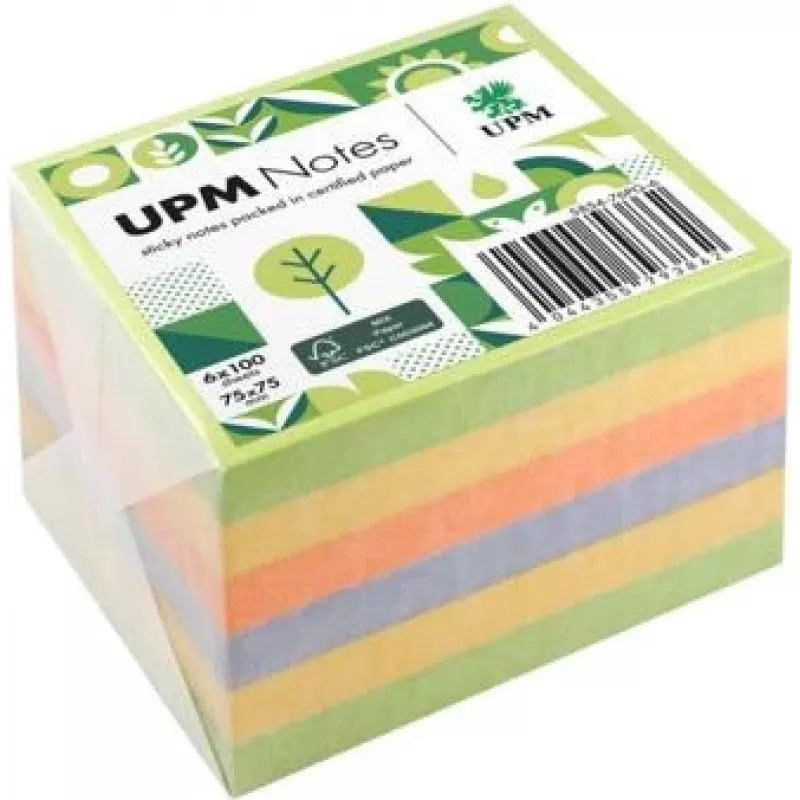 UPM Notes Self-Stick Notes Spring 75x75mm 100 Blatt 6 Blöcke gemischte Farben