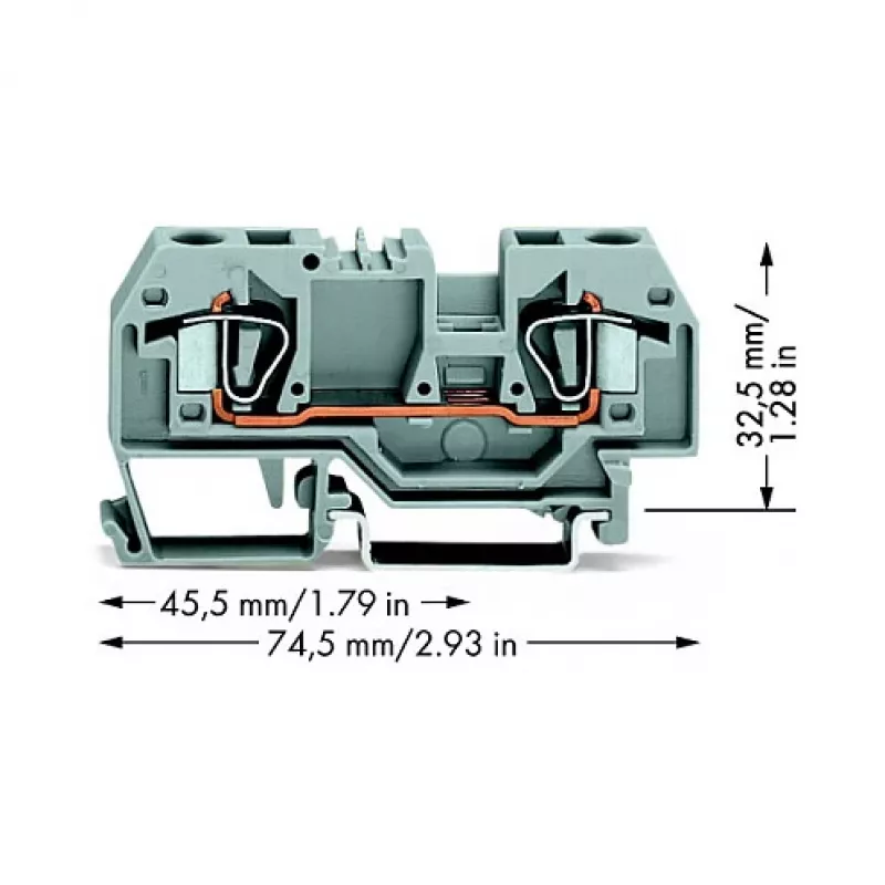 WAGO 282-901 3-Leiter CAGE CLAMP Klemmenblock, 10 mm², grau, DIN-Schiene 35