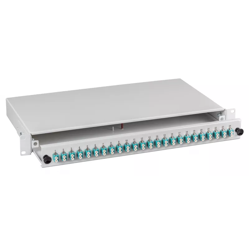 EFB Spleißbox LC 9/125µm OS2 Schublade 1U 48 Pigtails Vorterminiert 24 Duplex-Koppler