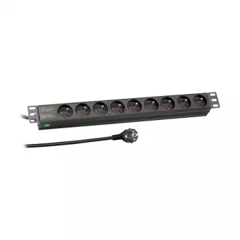 EFB Elektronik EK631FR.1 19-Zoll 1U Rack-Montage Steckdosenleiste, 9 x Französisch/UTE Steckdosen, CEE 7/7 Stecker, 1,8m Kabel, 16A, 230V, Schwarz
