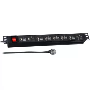 EFB Elektronik 19 inch 1U Rackmount USB Charging PDU - 16 USB Ports, CEE 7/7 Input, Schwarz
